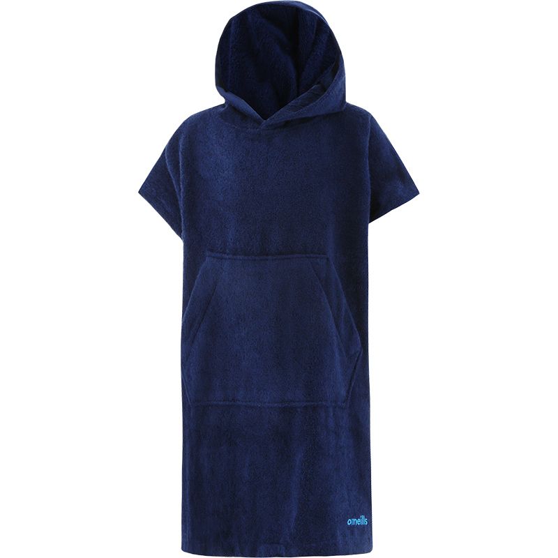 Navy junior swimming towel poncho with hood and front pocket by O’Neills.
