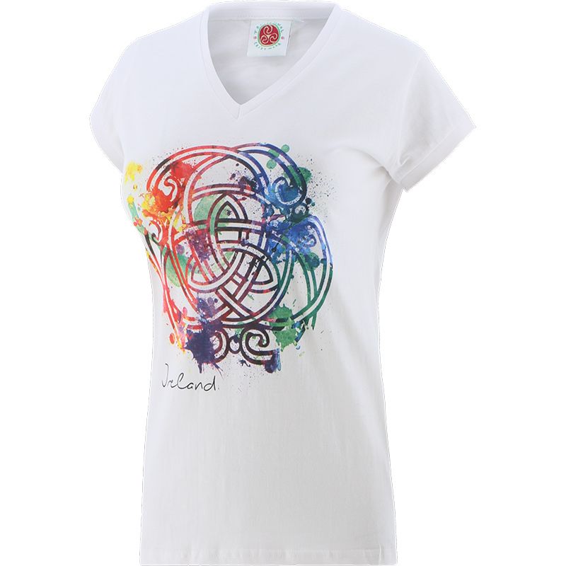 Women's White Trad Craft Coloured Celtic Knot T-Shirt, with a V-Neck from O'Neills.