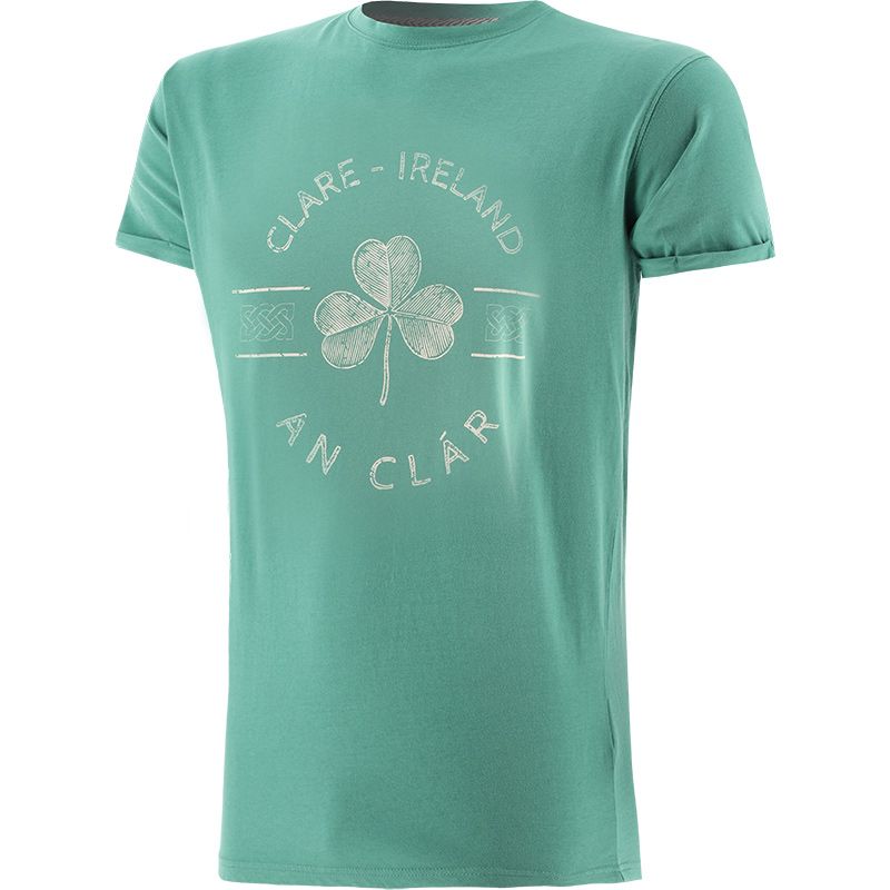 Green Trad Craft Men's Clare Ireland T-Shirt, with Irish shamrock and Celtic knot design from O'Neills