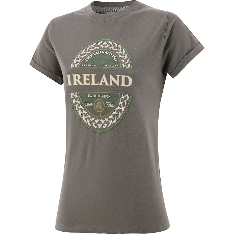 Women's grey trad craft the emerald isle t-shirt from O'Neills.