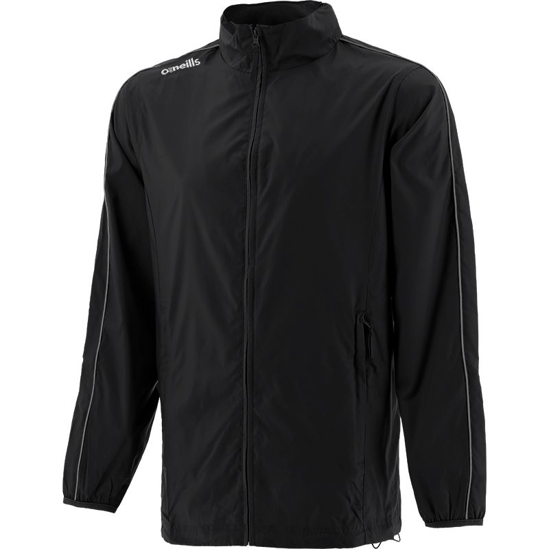 Black Men's lightweight rain jacket with hood and zip pockets by O’Neills.
