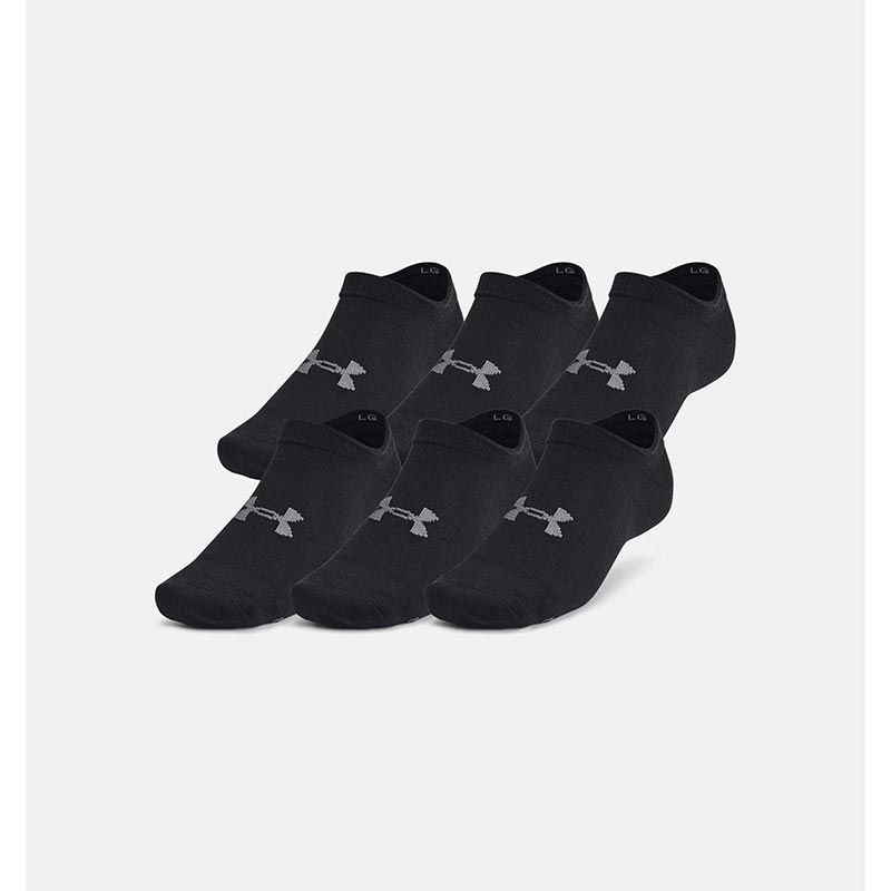 Black and Grey Men's Under Armour Essentials No Show Socks 6 Pack from O'Neills.