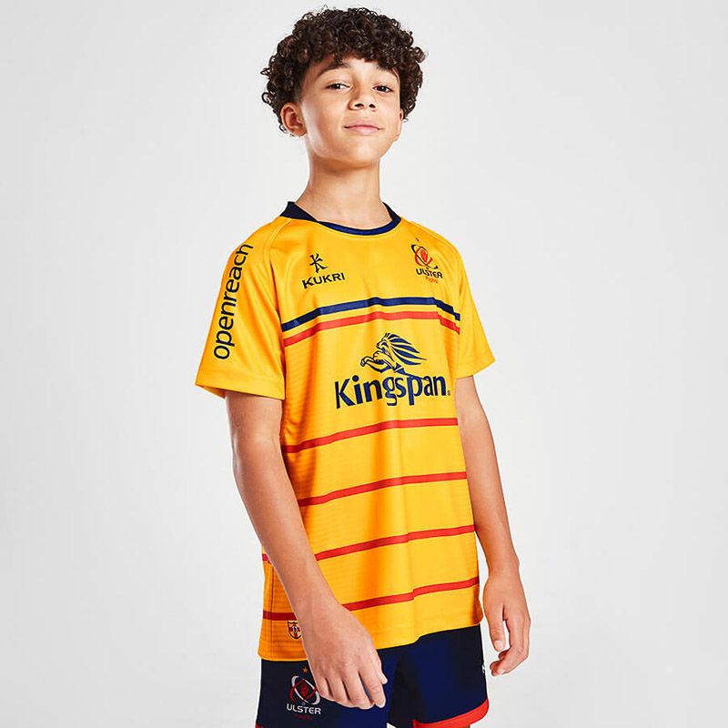 Yellow Kids' Kukri Ulster Rugby European Jersey 22/23 with Kingspan sponsor on the chest from O’Neills.