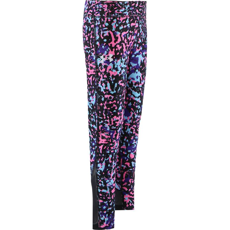 Pink multi print Under Armour girls leggings with mesh panel from O'Neills.