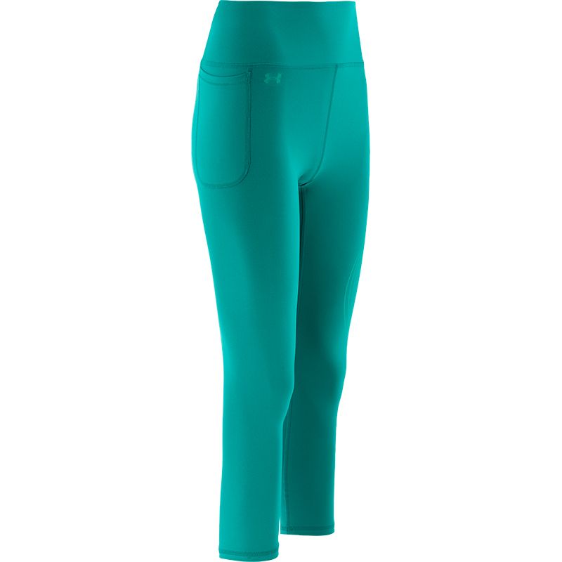 Green Under Armour Women's UA Motion Ankle Leggings with Wide, flat waistband with side drop-in pocket from O'Neill's.
