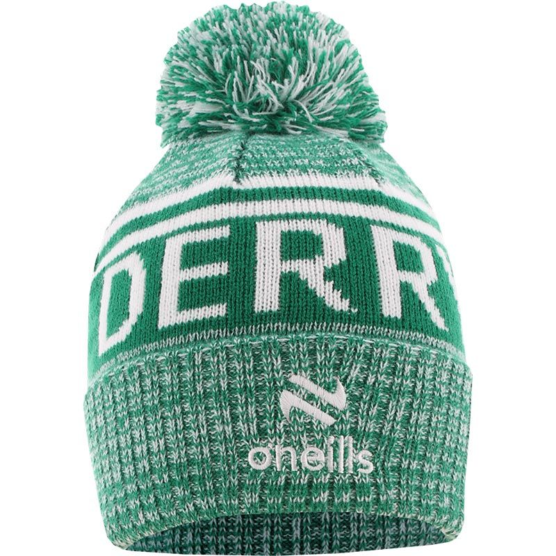 Derry Green Bobble Hat with Irish city name and embroidered O’Neills logo.