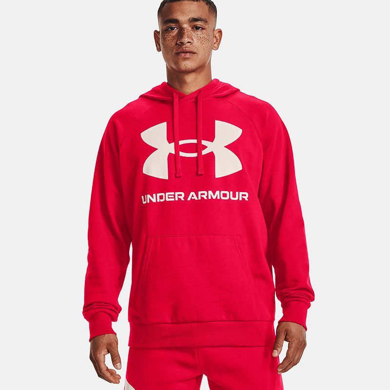 Red Under Armour Men's Rival Fleece Big Logo Hoodie with front Kangaroo pocket from O'Neills.