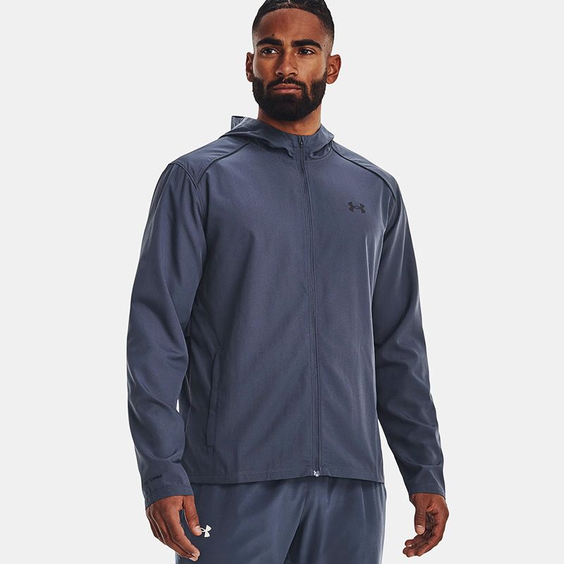 Dark Grey Under Armour Men's UA Storm Run Hooded Jacket, with Secure, zip hand pockets from O'Neills.