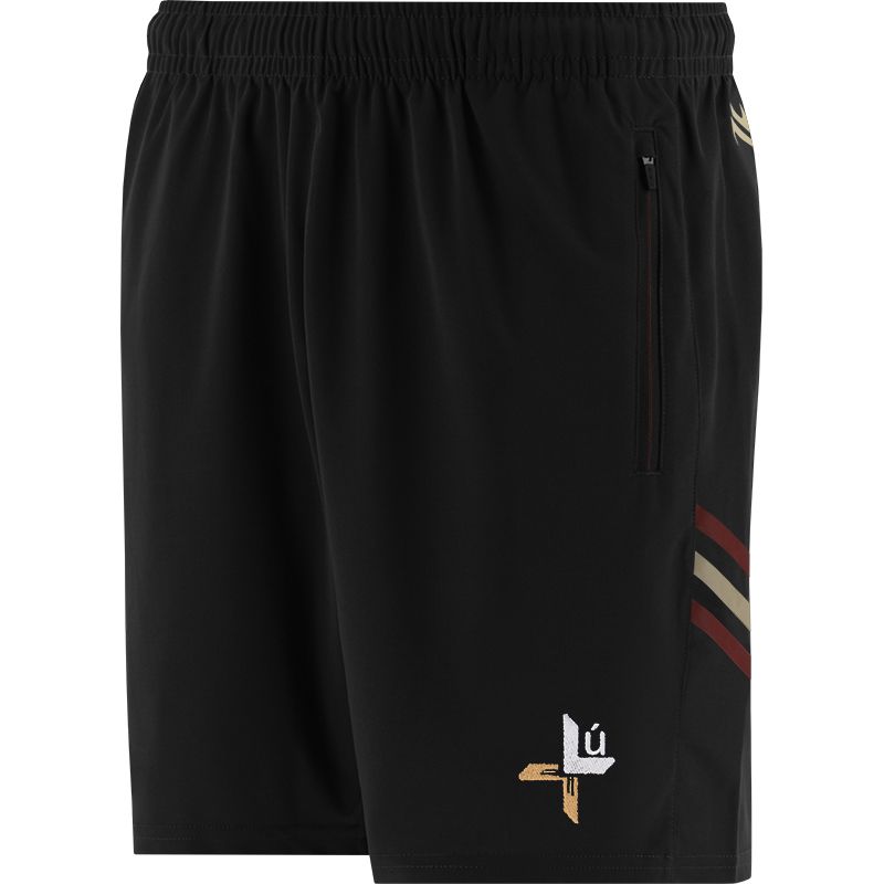 Black Men's Louth GAA training shorts with zip pockets by O’Neills.


