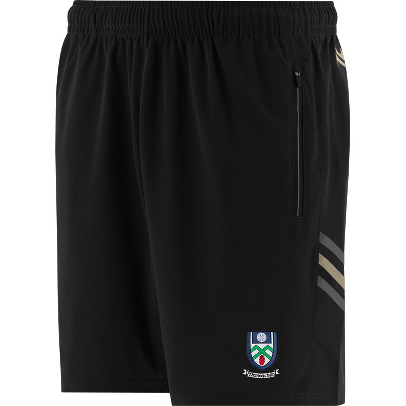Black Kids' Monaghan GAA training shorts with zip pockets by O’Neills.