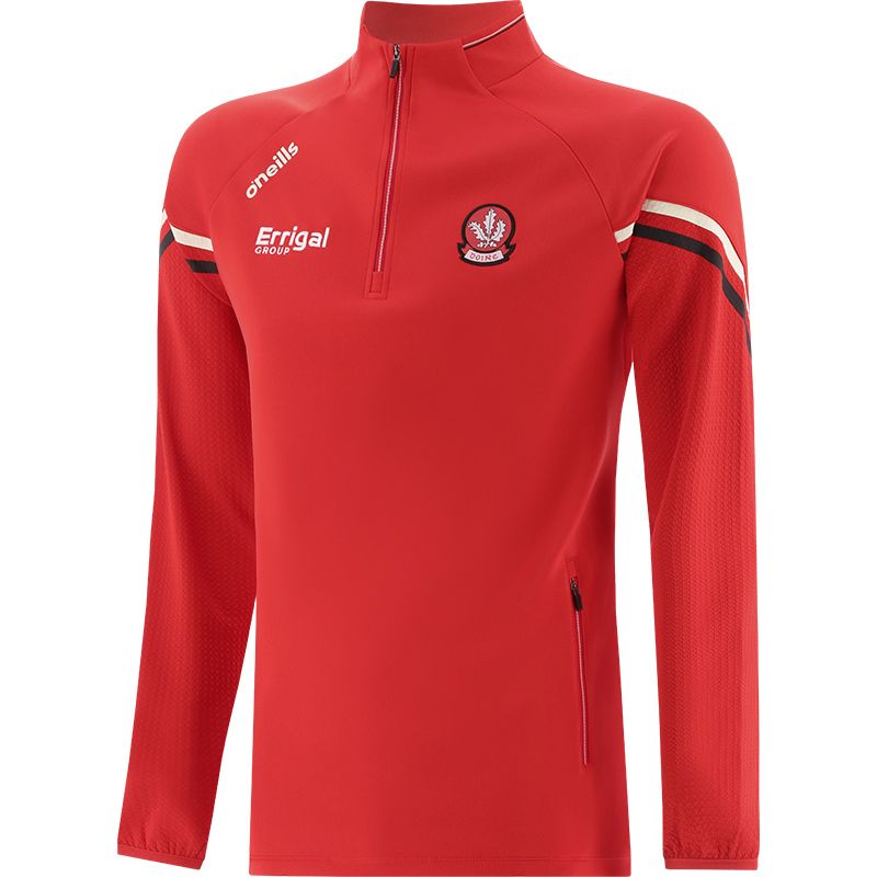 Red Derry GAA Hybrid Half Zip Top with zip pockets and county crest by O’Neills. 
