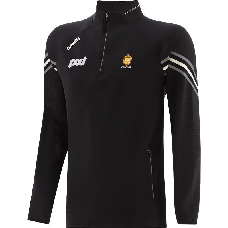Black Clare GAA Hybrid Half Zip Top with zip pockets and county crest by O’Neills. 