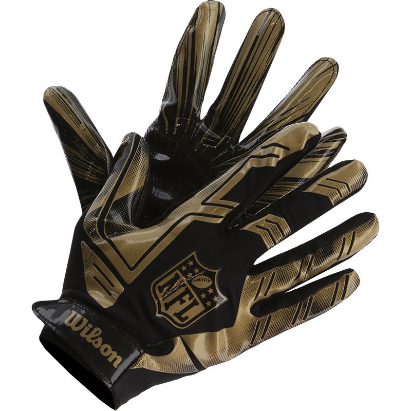 Black and Gold Wilson NFL gloves with stretch materials from O'Neills.