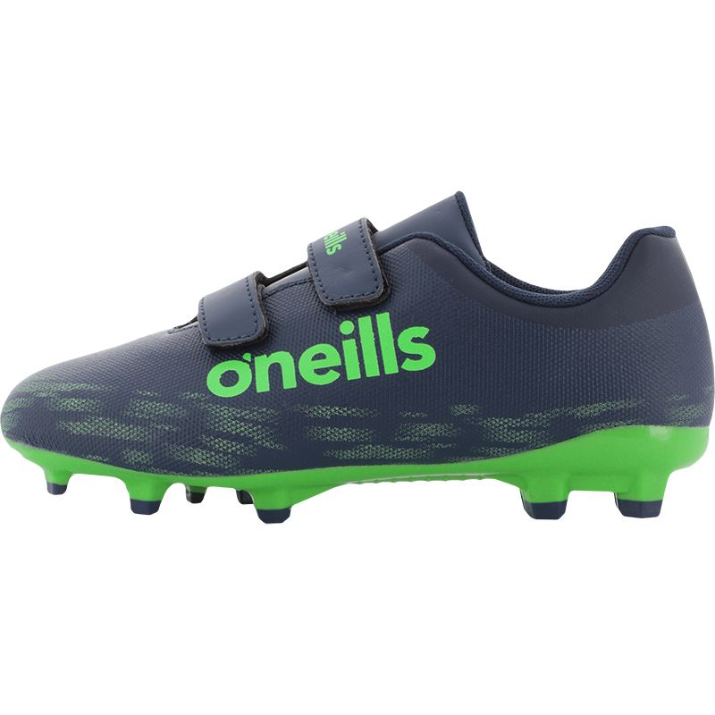 O'Neills Kids' Zenith Firm Ground Velcro Junior Football Boots Navy / Glo Lime